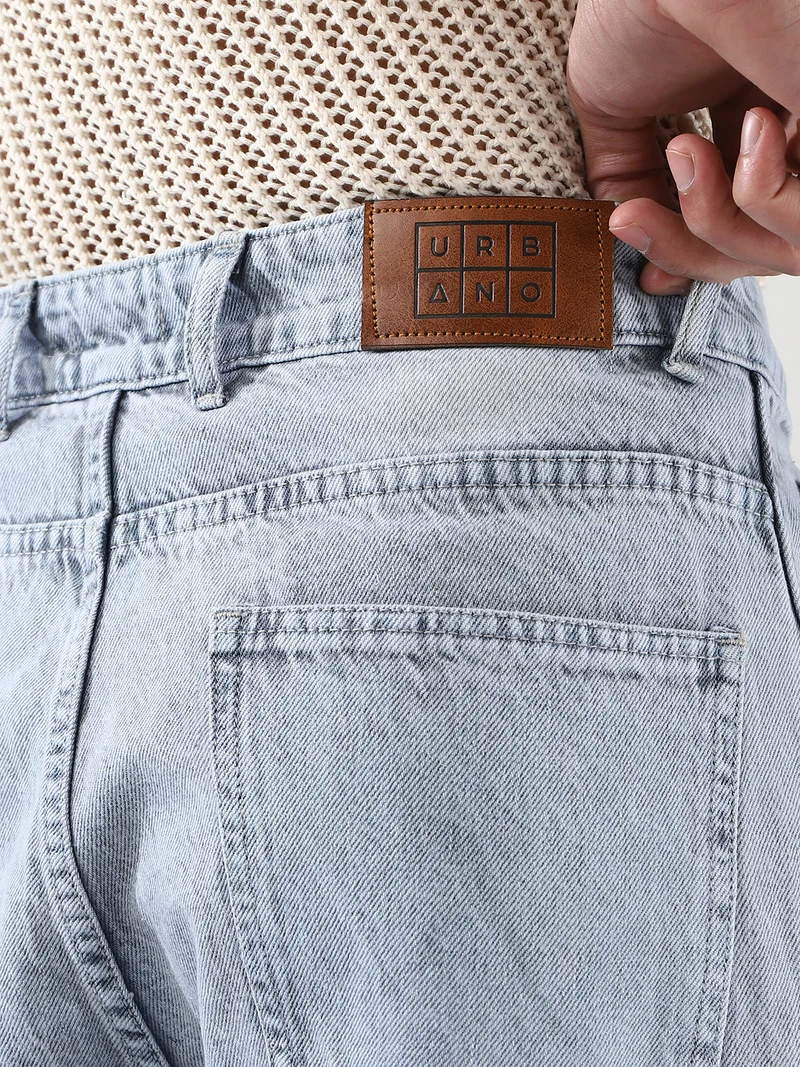 Urbano Fashion  Urbano Fashion Men's Ice Grey Loose Baggy Fit Cut and Sew Panelled Jeans Non-Stretchable  | Best Price UAE