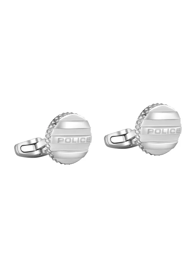 بوليس Streaked Silver Stainless Steel Round Cufflinks for Men