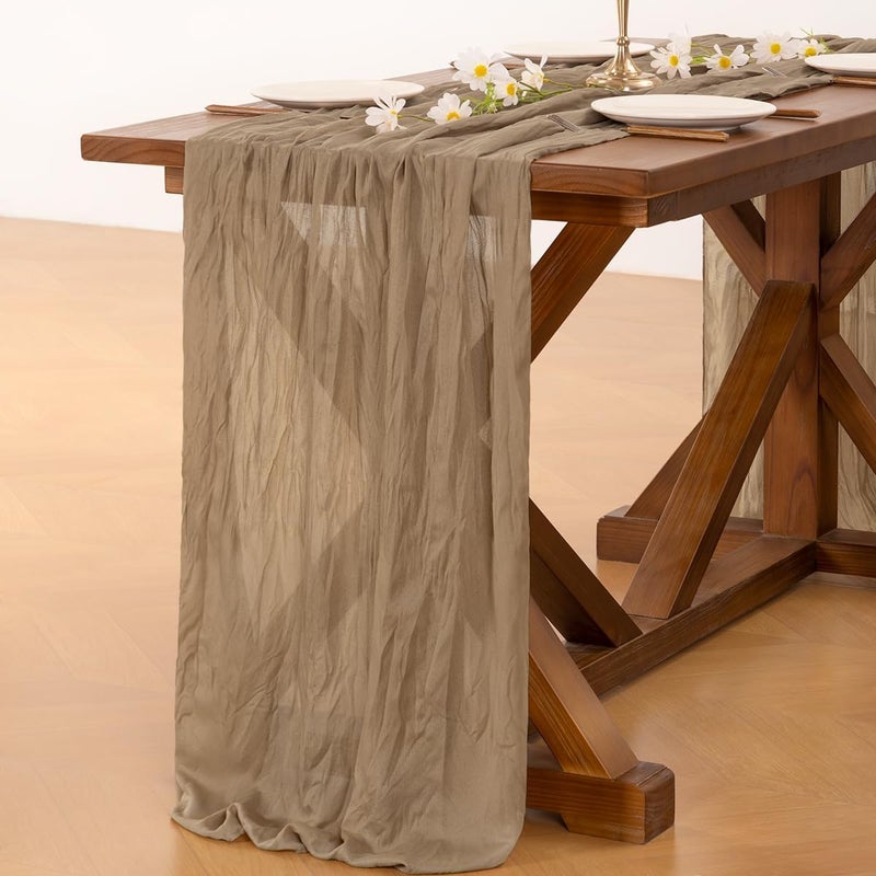 Socomi Nude Cheesecloth Gauze Table Runner 10ft 35 x122 Inches Gauze Boho Rustic Wedding Tablecloth for Bridal Shower Wedding Party Decoration - Image 5