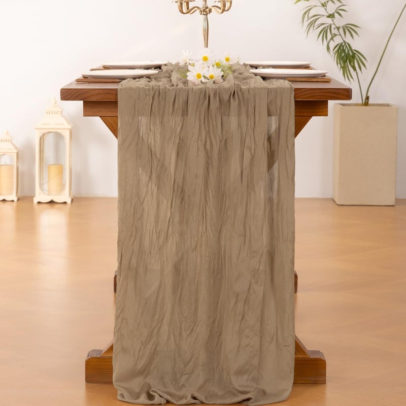 Socomi Nude Cheesecloth Gauze Table Runner 10ft 35 x122 Inches Gauze Boho Rustic Wedding Tablecloth for Bridal Shower Wedding Party Decoration - Image 4