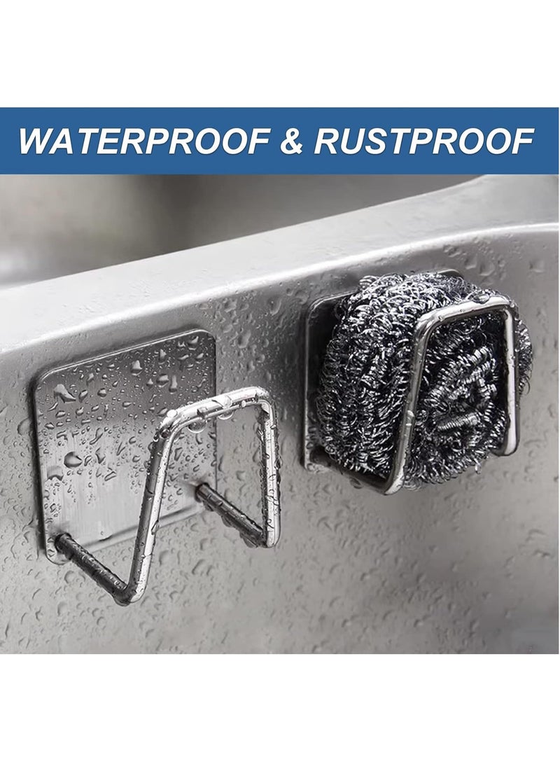 2 Pcs Premium Sponge Holders, Strong Adhesion Rustproof & Waterproof Small Sponge Holder for Kitchen Sink, Caddy, Brush & Pot Lid - Minimal Size - SUS304 Stainless Steel  - Image 3