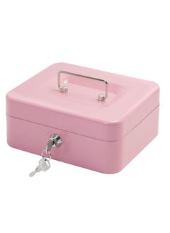 XiuWoo Steel Cash Box with Key Lock, Metal Small Money Organizer with Money Tray, Cash Storage Box with Lockable Cover, Pink  - Image 1