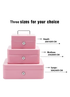 XiuWoo Steel Cash Box with Key Lock, Metal Small Money Organizer with Money Tray, Cash Storage Box with Lockable Cover, Pink  - Image 2
