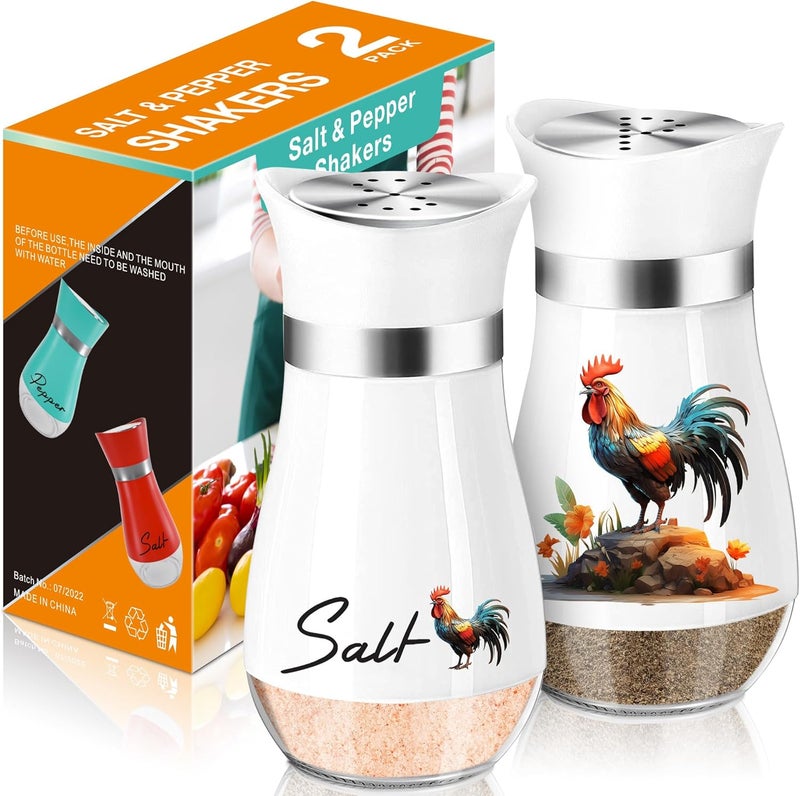 Arrozon Rooster Salt and Pepper Shakers Set,4 oz Glass Bottom Salt Pepper Shaker with Stainless Steel Lid for Rooster Kitchen Counter Decor Farmhouse Housewarming Gift Refillable Design (Rooster) - Image 1