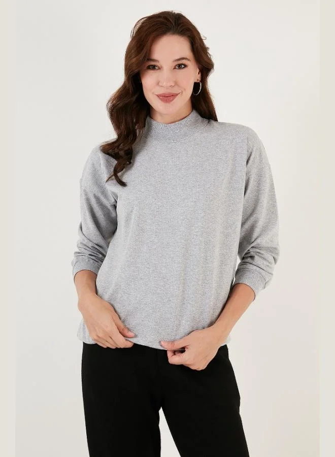 ليلا ليلى سويت شيرت قطن أساسي بياقة واقفة للنساء