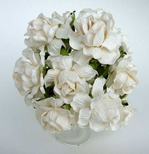 ICRAFY 10 Pink Rose Mulberry Paper Flower Artificial Craft Scrapbook Wedding Supply Accessory DIY White Color Size 4 cm
