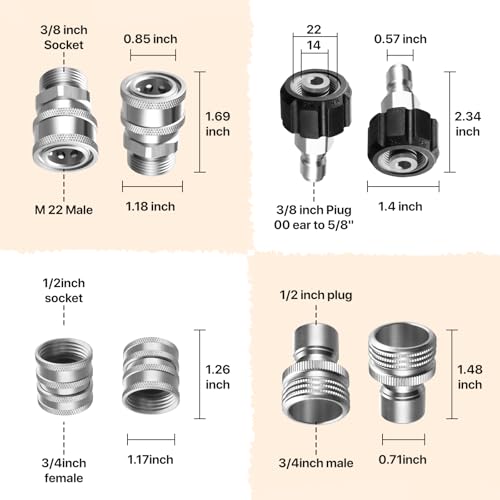 Twinkle Star Pressure Washer Adapter Set, Stainless Steel Quick Disconnect Kit, M22 14 mm Quick Connect Swivel to 3/8'' Quick Connect Fittings, 3/4" to Quick Release 9 Sets - Image 5