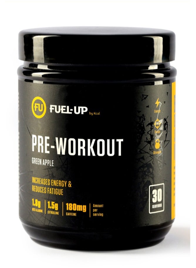 FUEL-UP by Kcal - Pre Workout - Green Apple -1.8g Beta Alanine-1.5g Citrulline- 180mg Caffeine- 30 Servings- 300g - Image 1