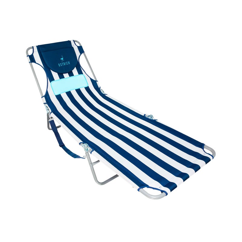 Ostrich Ladies Comfort Lounger with Chest Support Portable Reclining Outdoor Patio Beach Lawn Camping Pool Tanning Chair Blue Stripe