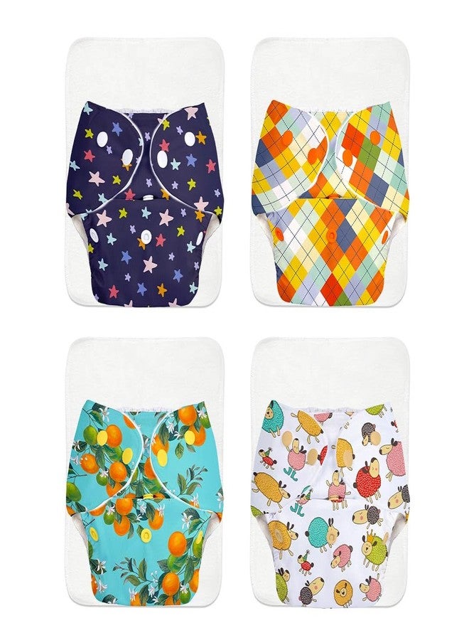 Superbottoms Basic Leakage-proof advanced cloth diapers for babies, High Absorbent 100% cotton 4 reusable diaper and 4 insert pad Combo Pack washable cloth diaper 3M -3Years Adjustable, Reduces Rash - Image 1