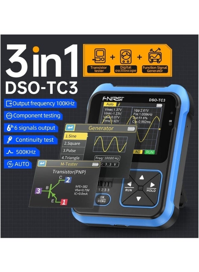 فنيرسي {"en":"DSO-TC3 Oscilloscope - 3-in-1 Handheld Oscilloscope \u0026 DDS Signal Generator \u0026 Transistor Tester, 500Khz Bandwidth 10MSa/s Sampling Rate, 6 Types of Waveforms, Transistors Measure - Image 4