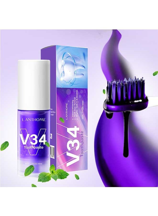 Lanthome - Tooth Whitening Purple Toothpaste, V34 Colour Correction Toothpaste,  Teeth Whitening Fresh Breath, Sensitive Teeth Toothpastes Stain Removal for Yellow Teeth - Image 1