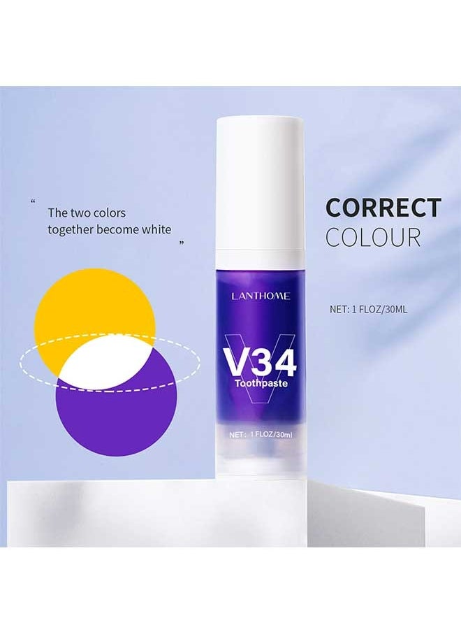 Lanthome - Tooth Whitening Purple Toothpaste, V34 Colour Correction Toothpaste,  Teeth Whitening Fresh Breath, Sensitive Teeth Toothpastes Stain Removal for Yellow Teeth - Image 1