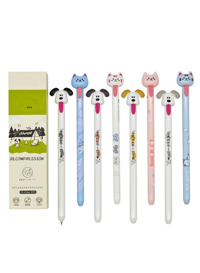Maydahui 8 Pcs Adorable Cat Dog Tongue-out Pens Release Pressure Pens Cute Cat Dog Gel Pens Novelty Animal Pens Black Ink for Dog Cat Lovers Shcool Office Supplies Party - Image 1