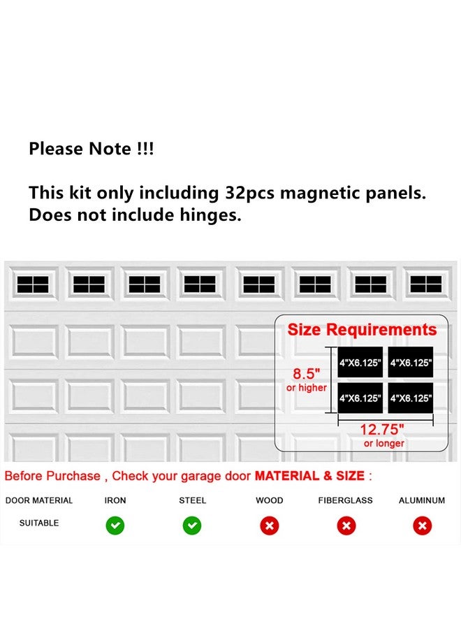 YURROAD 2 Car Garage Kits - 32 Pcs Household Easy Installation Magnetic Windows Panels for Car Garage Door Panes Fake Faux Magnetic Windows Hardware - Size 6.125" X 4"  - Image 2