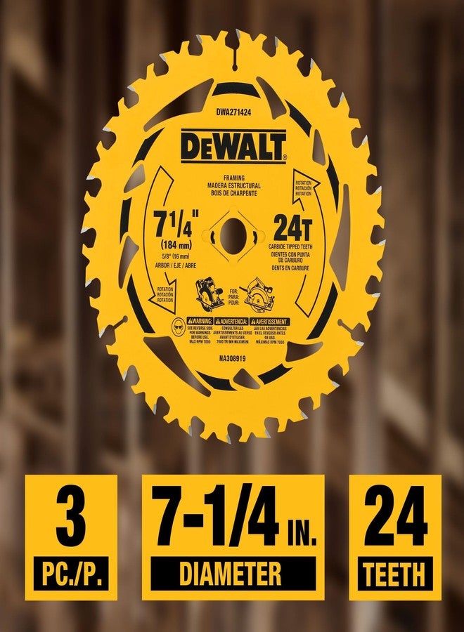 DEWALT 7-1/4 in Circular Saw Blade 24 Tooth with 5/8 in Arbor (3 Pack) (DWA271424PK3) - Image 3