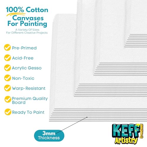 KEFF 32-Pack Bulk Canvas for Painting, 8 of 5x7, 8x10, 9x12, 11x14 Canvas Boards for Painting, Art Supplies for Adults & Kids - 100% Cotton Primed Painting Canvas for Acrylic, Oil, Watercolor, Tempera - Image 3