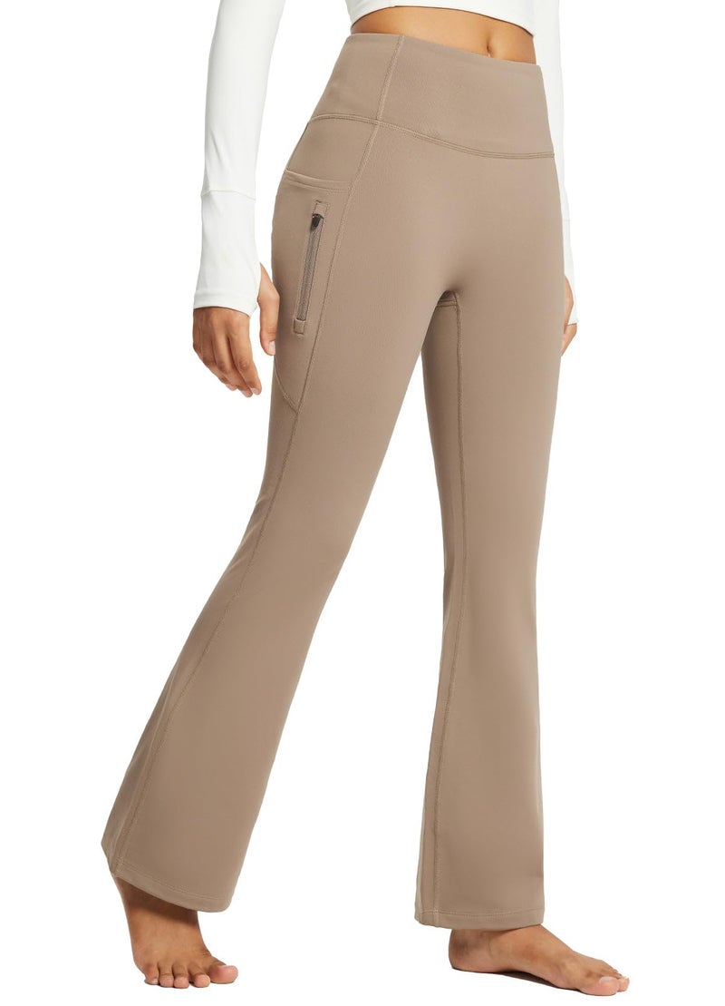 baleaf Women's Fleece Lined Pants Winter Thermal Warm Yoga Pants Flare Leggings Waterproof Warm Bell Bottom Leggings with Pockets 29'' Cocoa Creme S - Image 1