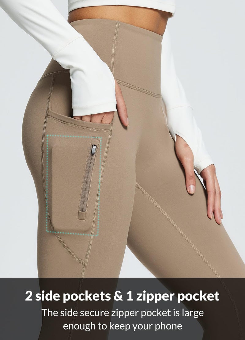 baleaf Women's Fleece Lined Pants Winter Thermal Warm Yoga Pants Flare Leggings Waterproof Warm Bell Bottom Leggings with Pockets 29'' Cocoa Creme S - Image 5