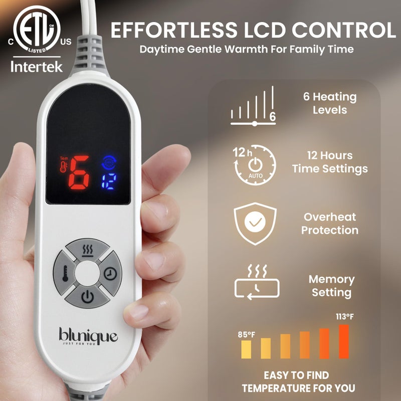 blunique Electric Heated Blanket for Girls & Women, Soft & Luxurious, Faux Rabbit Fur Heating Throw Blankets, 6 Heat Settings, Overheat Protection, Quick Heating, Memory Function, Gift-Ready Design, 50"x60" - Image 4