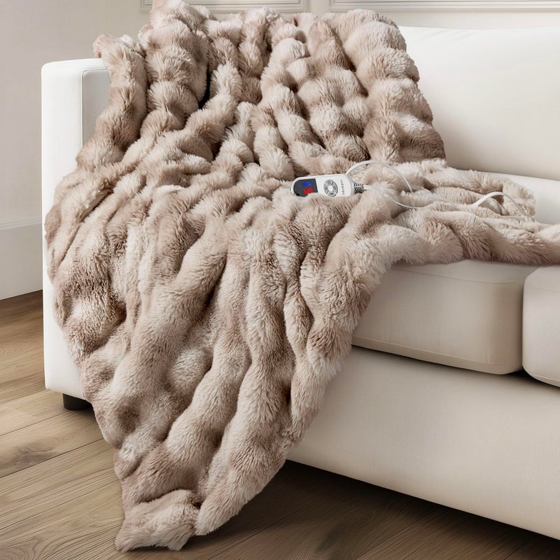 blunique Electric Heated Blanket for Girls & Women, Soft & Luxurious, Faux Rabbit Fur Heating Throw Blankets, 6 Heat Settings, Overheat Protection, Quick Heating, Memory Function, Gift-Ready Design, 50"x60" - Image 1