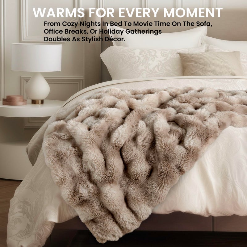 blunique Electric Heated Blanket for Girls & Women, Soft & Luxurious, Faux Rabbit Fur Heating Throw Blankets, 6 Heat Settings, Overheat Protection, Quick Heating, Memory Function, Gift-Ready Design, 50"x60" - Image 2