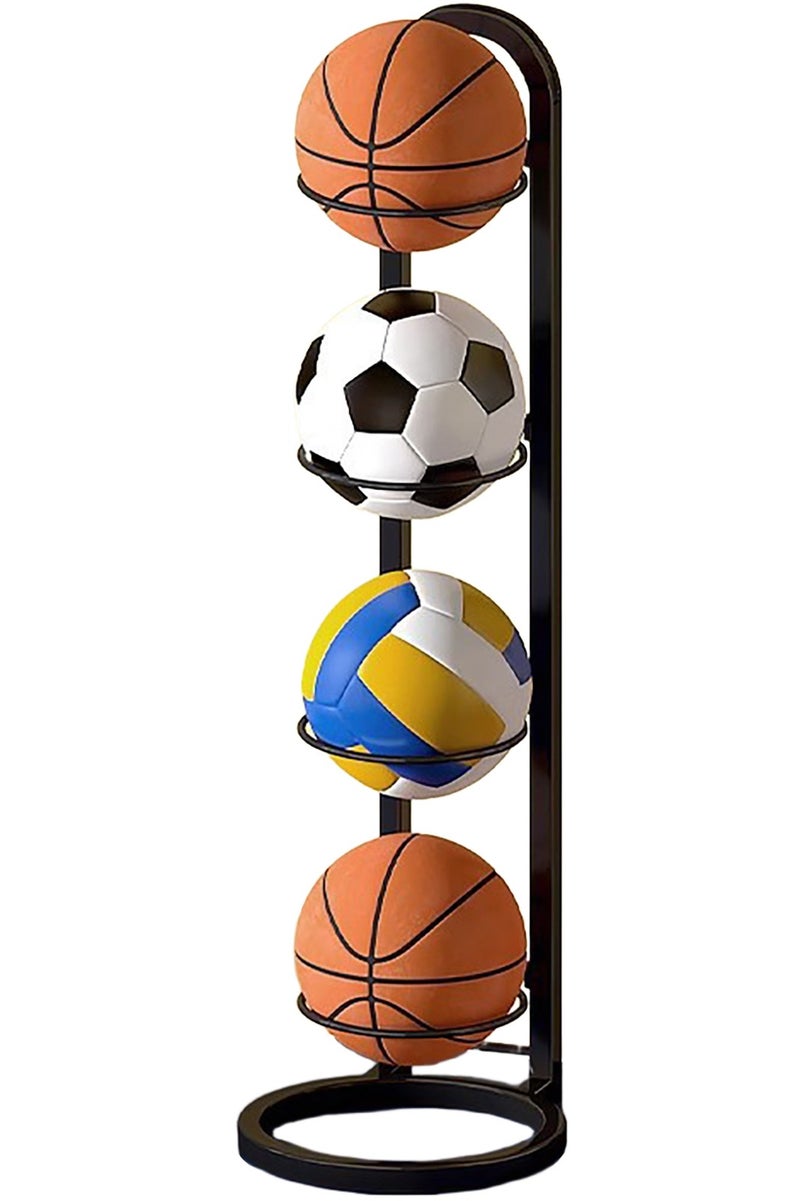 4-Tier Basketball Ball Storage Rack Holder, Removable Vertical Soccer Ball Stand, Sports Ball Storage Rack, 89.5 cm Height, Metal Frame