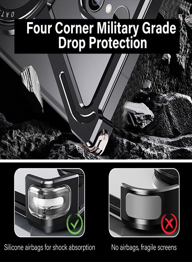 Omio for Galaxy S25 Ultra Bumper Case Compatible with MagSafe, Minimalist Phone Cover with Magnetic Kickstand Slim Aluminum Metal Frameless Z Design Shockproof Stand Case for Men Women, Black Titanium - Image 4