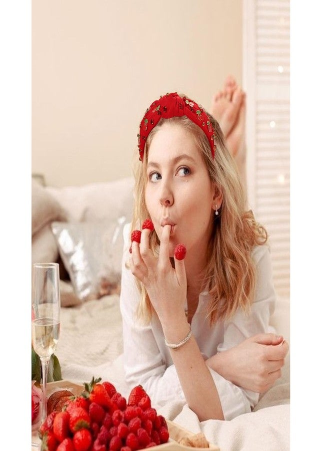 CEALXHENY Summer Fruit Headbands for Women Tropical Cherry Headbands Jeweled Rhinestone Knotted Headband Summer Beach Hair Accessories Outfits Vacation Gifts (Fruit F-Red) - Image 2