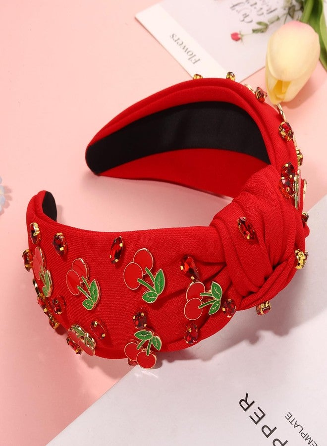 CEALXHENY Summer Fruit Headbands for Women Tropical Cherry Headbands Jeweled Rhinestone Knotted Headband Summer Beach Hair Accessories Outfits Vacation Gifts (Fruit F-Red) - Image 4