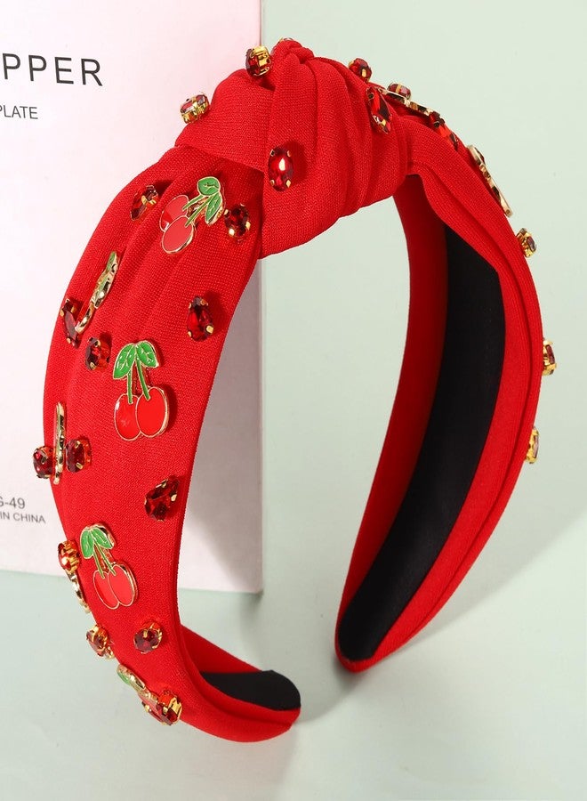 CEALXHENY Summer Fruit Headbands for Women Tropical Cherry Headbands Jeweled Rhinestone Knotted Headband Summer Beach Hair Accessories Outfits Vacation Gifts (Fruit F-Red) - Image 5