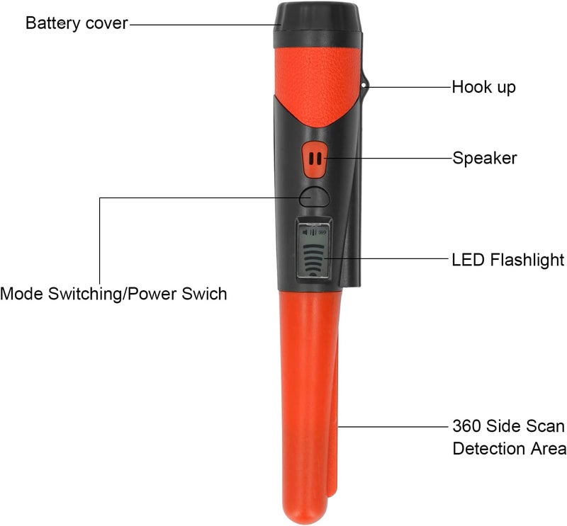 Metal Detector Handheld Wand Pinpointer-Professional Waterproof Pin Pointer High Sensitivity Portable Search Treasure Pinpointing Finder Probe,360° Scanning Unearthing Treasure Finder(orange) - Image 5