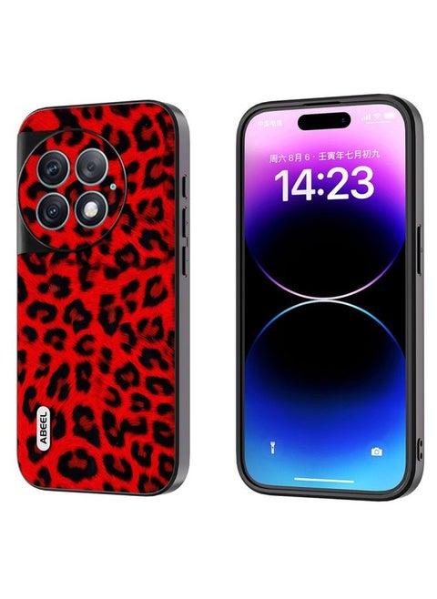 Case Cover For For OnePlus Ace 2 Pro ABEEL Black Edge Leopard Phone Case(Red Leopard)
