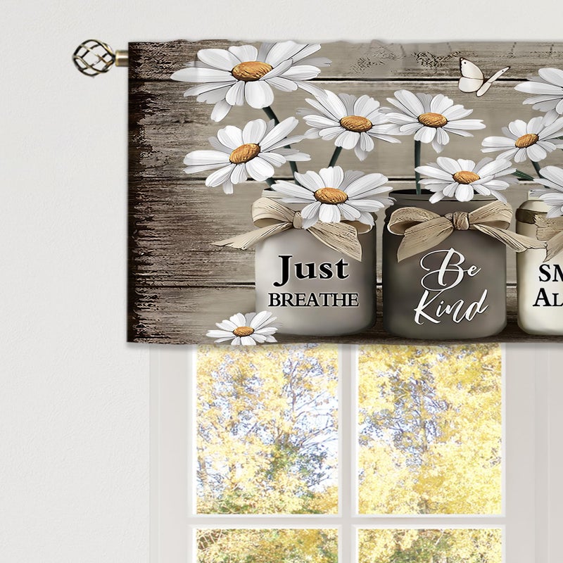 Rustic Floral Window Valance, Vintage Daisy Pattern Curtain Tiebacks, Suitable for Kitchen, Bathroom, Bedroom, and Living Room (52x 18 inches), Brown 2PCS - Image 4