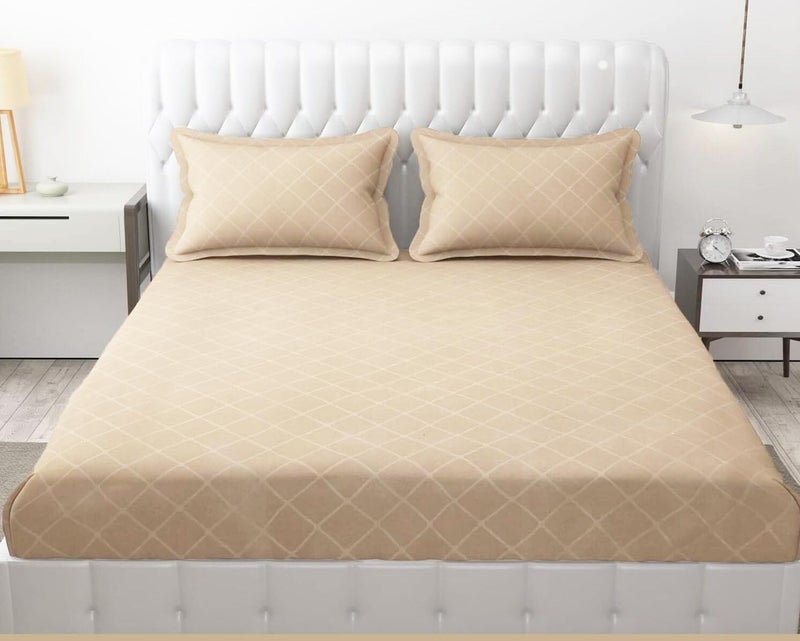 Filymore 300 TC Microfiber Solid Embossed Check Double/King Size Bedsheet with 2 Pillow Covers (90x95 Inches) – Soft, Durable Cream Single Color Bedcover for Home & Hotel Use - Image 1
