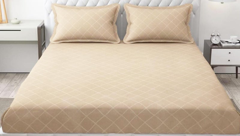 Filymore 300 TC Microfiber Solid Embossed Check Double/King Size Bedsheet with 2 Pillow Covers (90x95 Inches) – Soft, Durable Cream Single Color Bedcover for Home & Hotel Use - Image 3