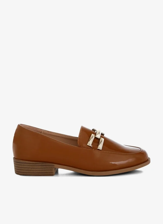 Patent Faux Leather Loafers in Tan