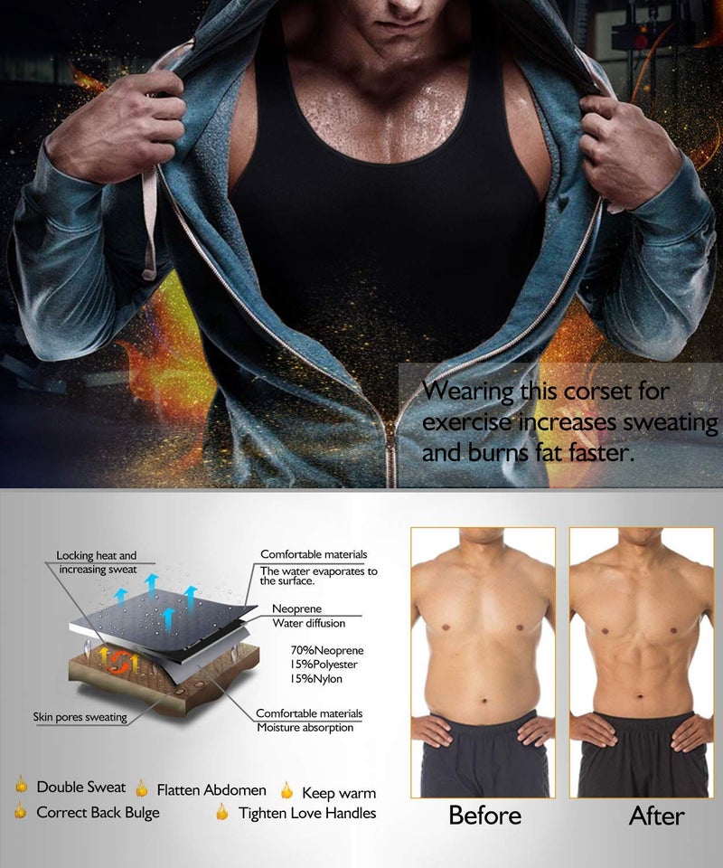 NonEcho Men Sauna Vest Neoprene Sweat Weight Loss Waist Trainer Shirt Workout Tank Top - Image 5