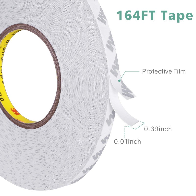 HitLights Double Sided Tape Heavy Duty, 164ft Waterproof Mounting Adhesive Tape, Removable Tape for Walls, Poster, LED Strip, Car Trim, Home Office Decor, Craft Project, White (164ft x 0.39in) - Image 3