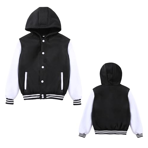 Mowbeat Kids Hooded Baseball Jacket Boys Varsity Jackets Sports Track Coat Top for Girl Outerwear (HOOD, 7-8Years) - Image 1