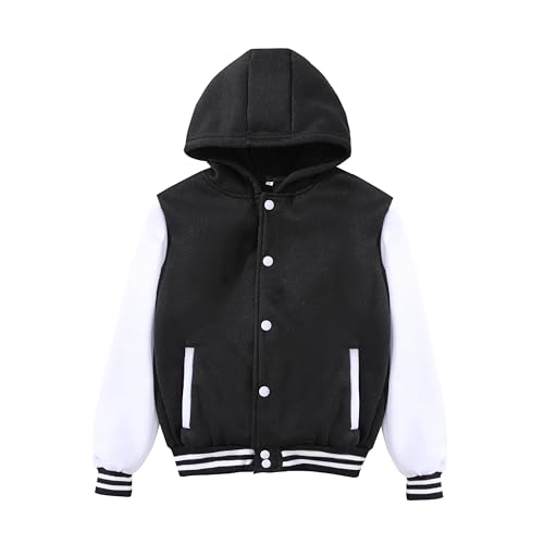 Mowbeat Kids Hooded Baseball Jacket Boys Varsity Jackets Sports Track Coat Top for Girl Outerwear (HOOD, 7-8Years) - Image 5