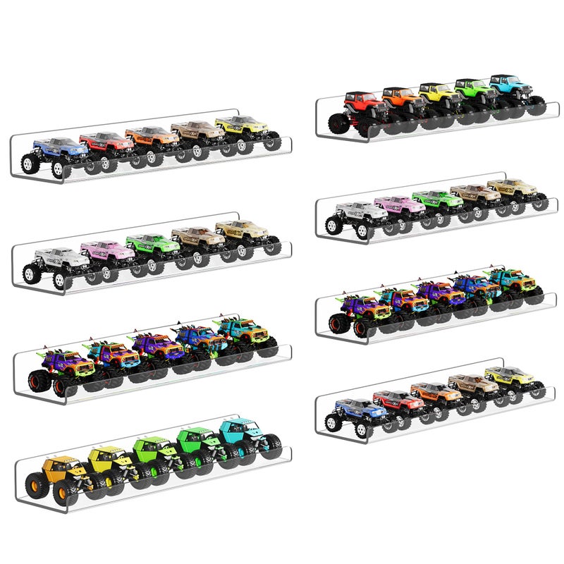 upsimples 8 Pack Acrylic Shelves Wall Organizer and Storage, 15" Display Shelf for Figure, Toy Cars, Perfume, Kids Bookshelf for Bedroom, Nursery, Craft Room, Clear - Image 1