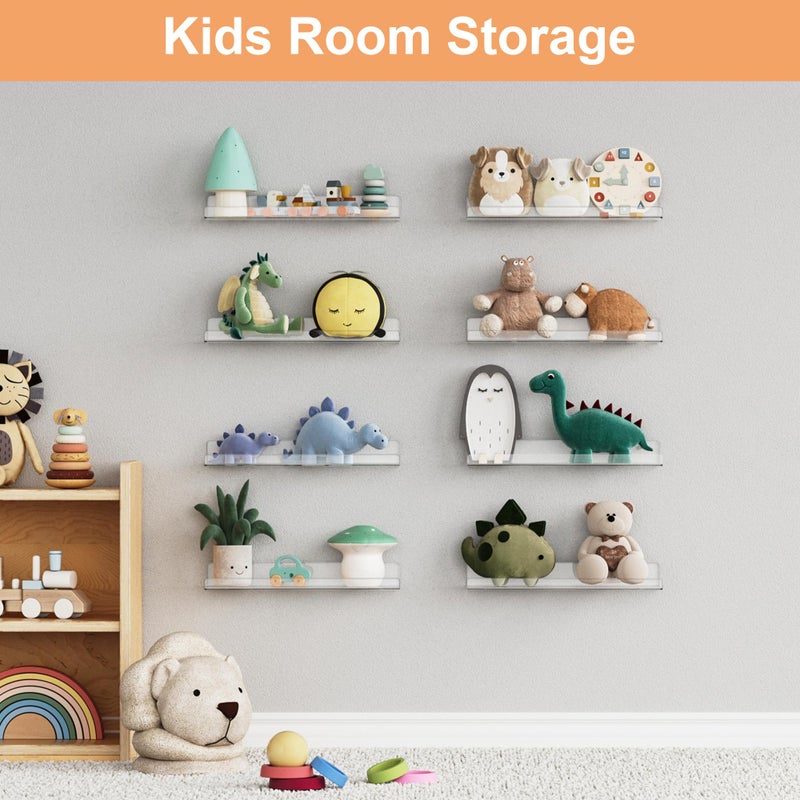 upsimples 8 Pack Acrylic Shelves Wall Organizer and Storage, 15" Display Shelf for Figure, Toy Cars, Perfume, Kids Bookshelf for Bedroom, Nursery, Craft Room, Clear - Image 5