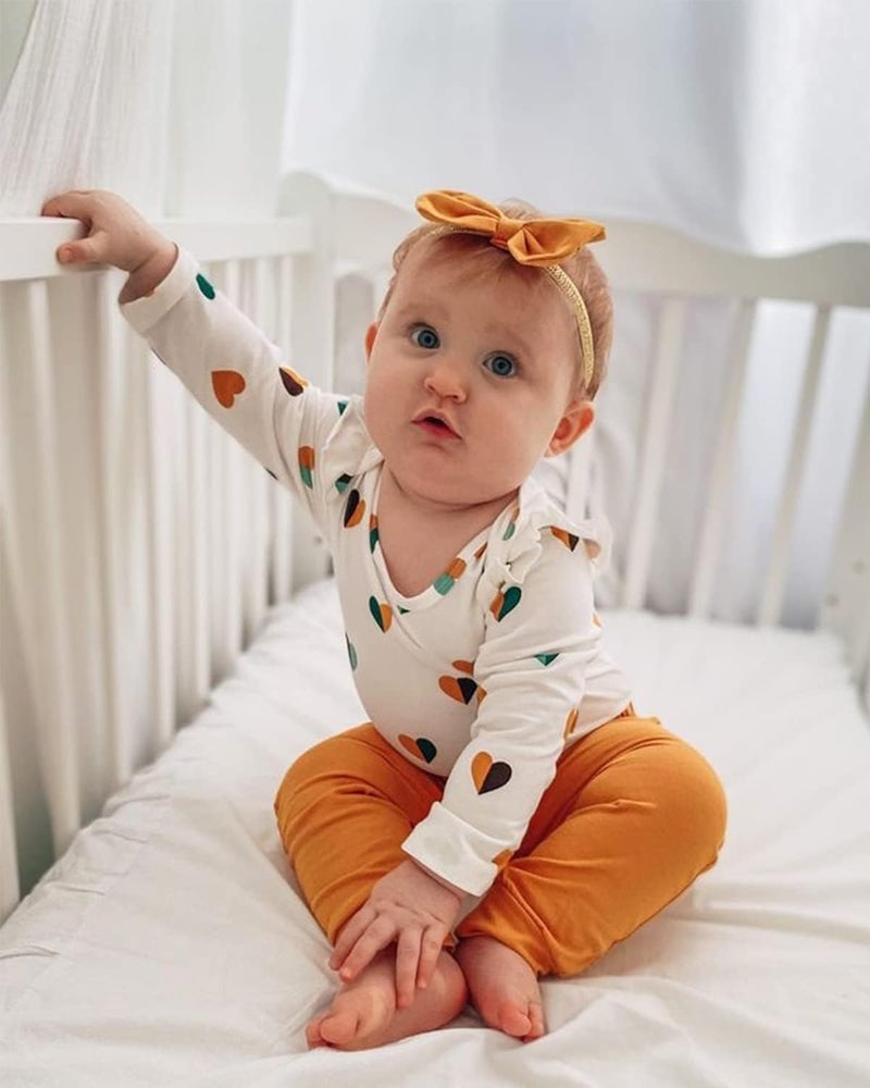 Fullfamous Baby Girl Clothes Gifts Outfits,Fall Winter Long Sleeve Romper and Pant Set Yellow Heart 6-12 months - Image 2