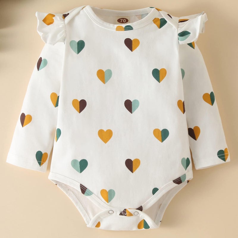 Fullfamous Baby Girl Clothes Gifts Outfits,Fall Winter Long Sleeve Romper and Pant Set Yellow Heart 6-12 months - Image 4