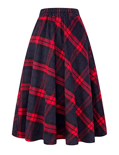 IDEALSANXUN Christmas Skirt for Women Christmas Outfits 2025 Fall Winter Clothes Tweed Tartan Flannel Red Plaid Dress Long Skirt, Long Red, L - Image 2