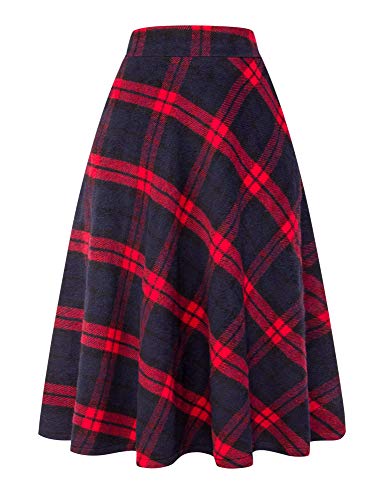 IDEALSANXUN Christmas Skirt for Women Christmas Outfits 2025 Fall Winter Clothes Tweed Tartan Flannel Red Plaid Dress Long Skirt, Long Red, L - Image 1