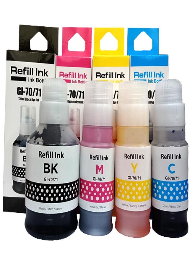 Hynear GI-70 Refil Ink Bottle Suitable for PIXMA GM2070, GM4070, G5070, G7070 Printers Black, Cyan, Magenta & Yellow(170ml X 1Bottle/Black + 70ml X 3Bottle/ Color) - Image 1
