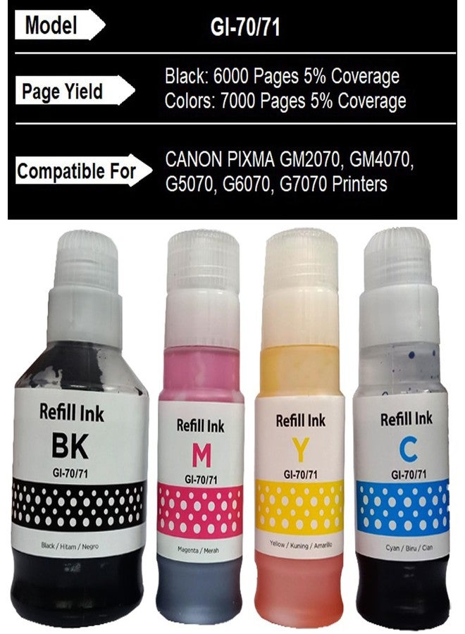 Hynear GI-70 Refil Ink Bottle Suitable for PIXMA GM2070, GM4070, G5070, G7070 Printers Black, Cyan, Magenta & Yellow(170ml X 1Bottle/Black + 70ml X 3Bottle/ Color) - Image 2
