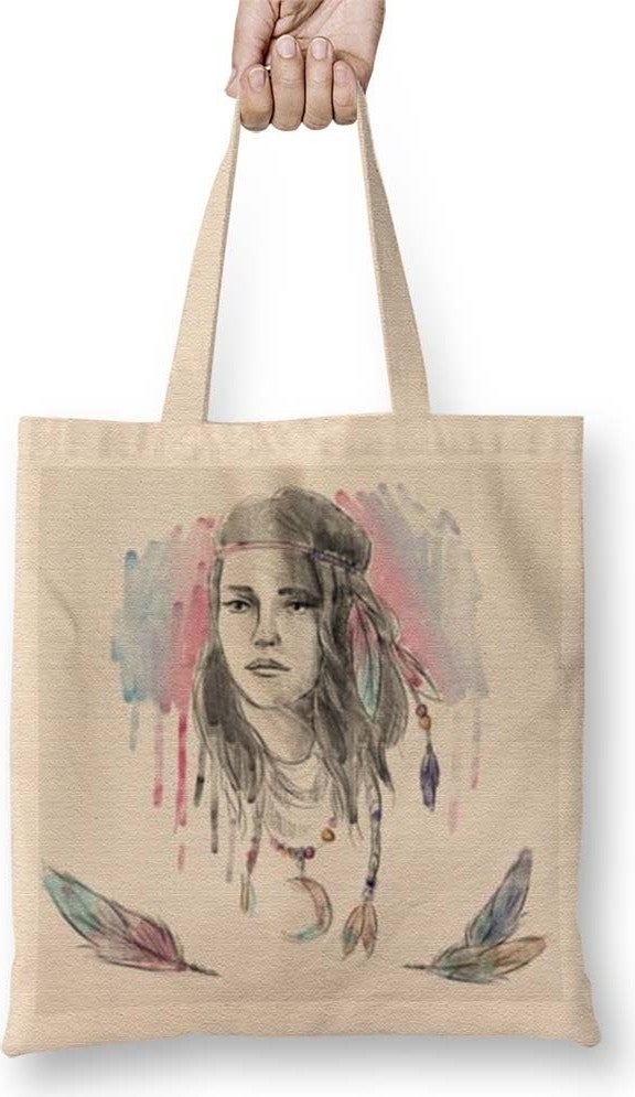 Baskı Dükkanı Print Shop Pearl Earring Girl Cloth Bag Long Handle